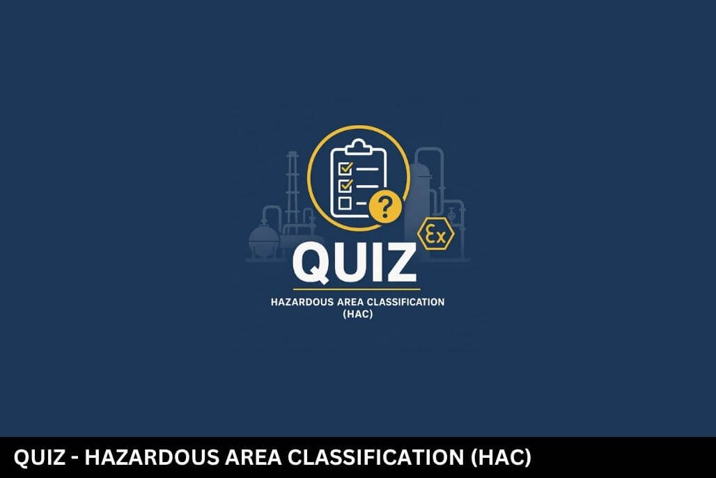 Hazardous Area Classification quiz icon with checklist and question mark on blue background