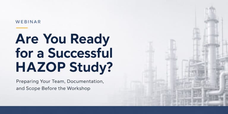 Are You Ready for a Successful HAZOP Study? webinar image with refinery background and HAZOP study preparation text.