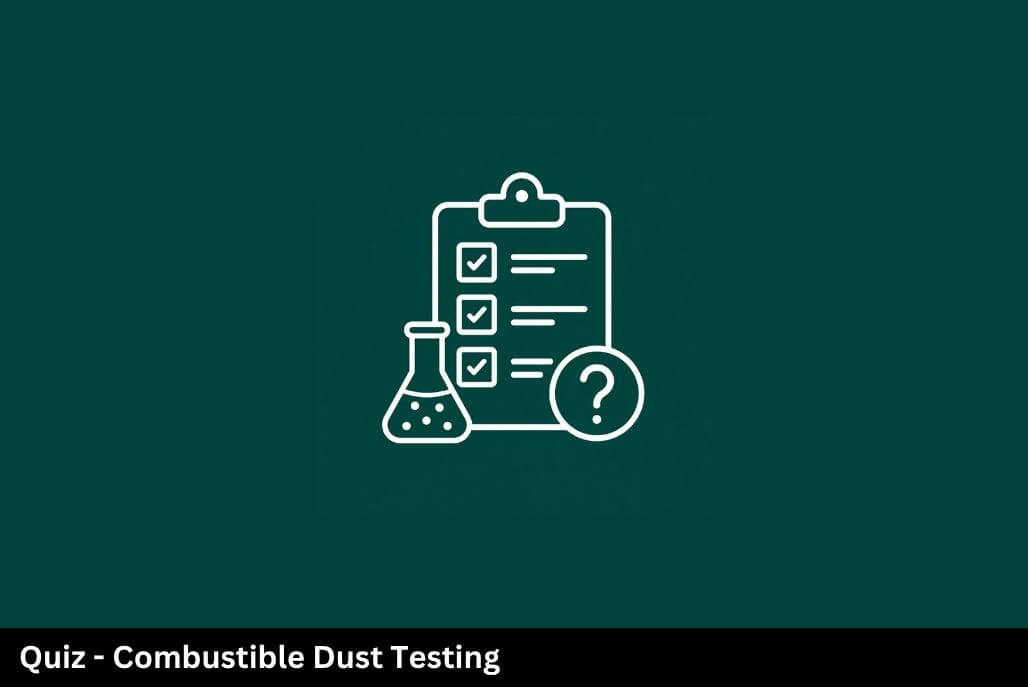 Combustible dust testing quiz icon with laboratory flask and checklist