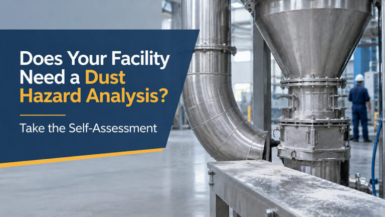 Industrial dust handling equipment with dust accumulation for a Dust Hazard Analysis self-assessment
