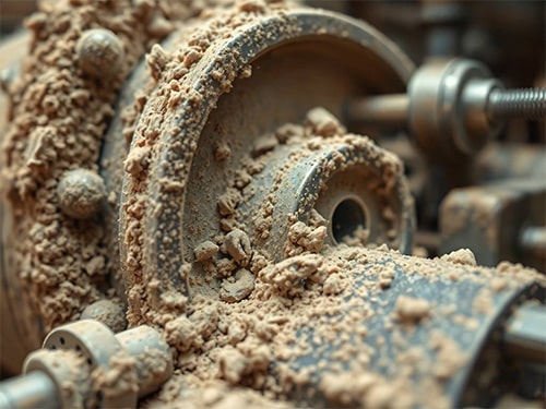 Industrial machine covered in dust, highlighting the need for Dust Hazard Analysis and Combustible Dust Testing