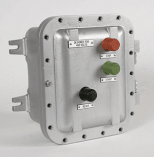NEMA-rated enclosure with control switches for hazardous dust environments.