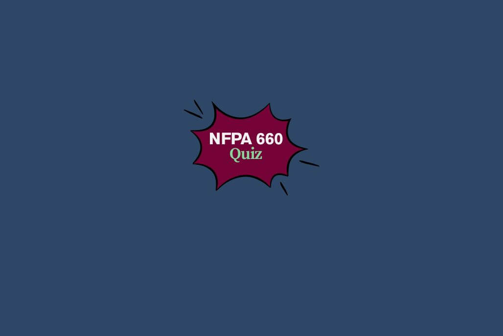 NFPA 660 quiz icon with comic-style text on blue background